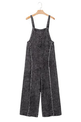 Blue Light Wash Frayed Exposed Seam Wide Leg Denim Overalls