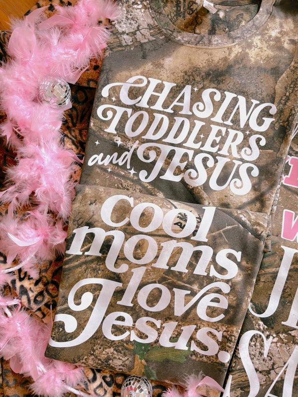 Chasing Toddlers and Jesus camo tee