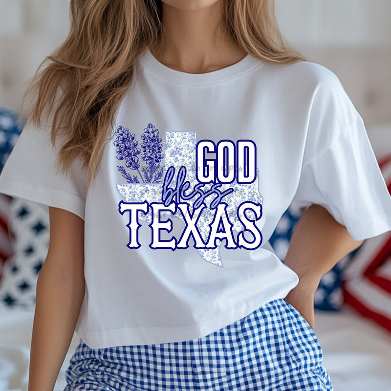 God Bless Texas white soft tee