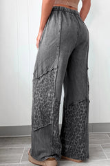 Coffee Mineral Wash Leopard Patchwork Loose Pants