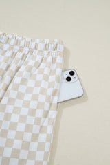 Khaki Checkered Print Half Sleeve Tee 2pcs Lounge Pant Set