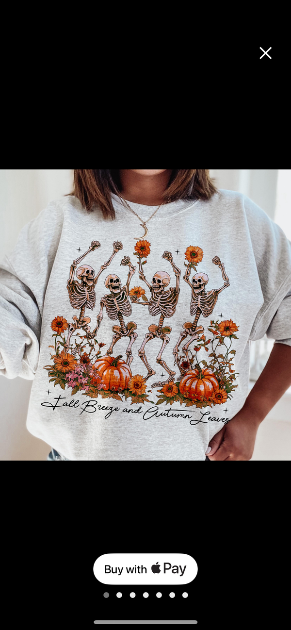 Fall Breeze & Autumn Leaves dancing skeleton sweatshirt