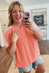 Parchment Twist Rib Colorblock Plus Size Top