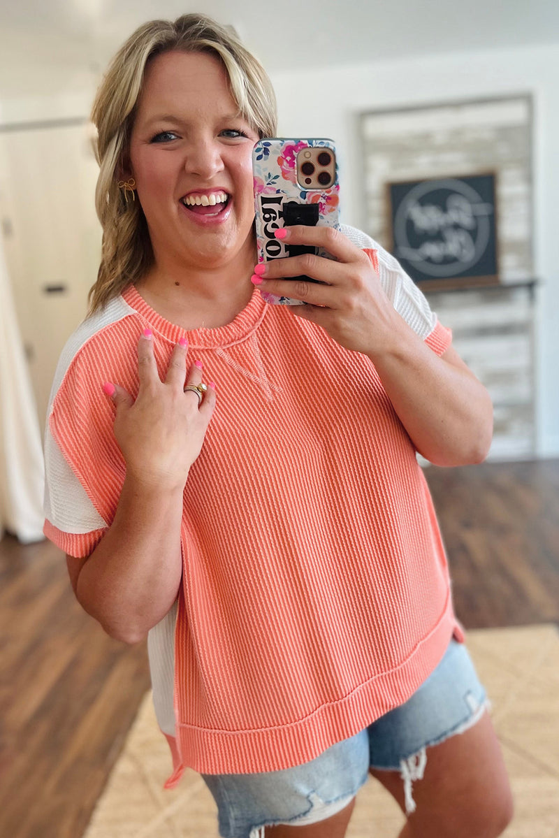 Parchment Twist Rib Colorblock Plus Size Top