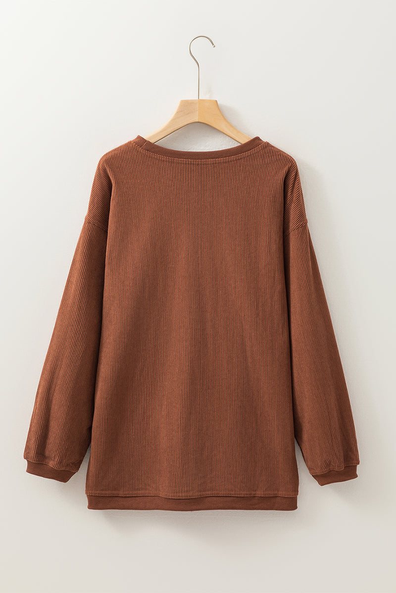Festival Fuchsia Plain Drop Sleeve Corded Oversized Sweatshirt