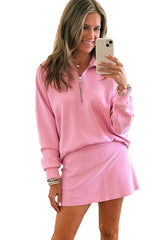Wisteria Half Zip Sporty Pullover Mini Skirt 2pcs Outfit