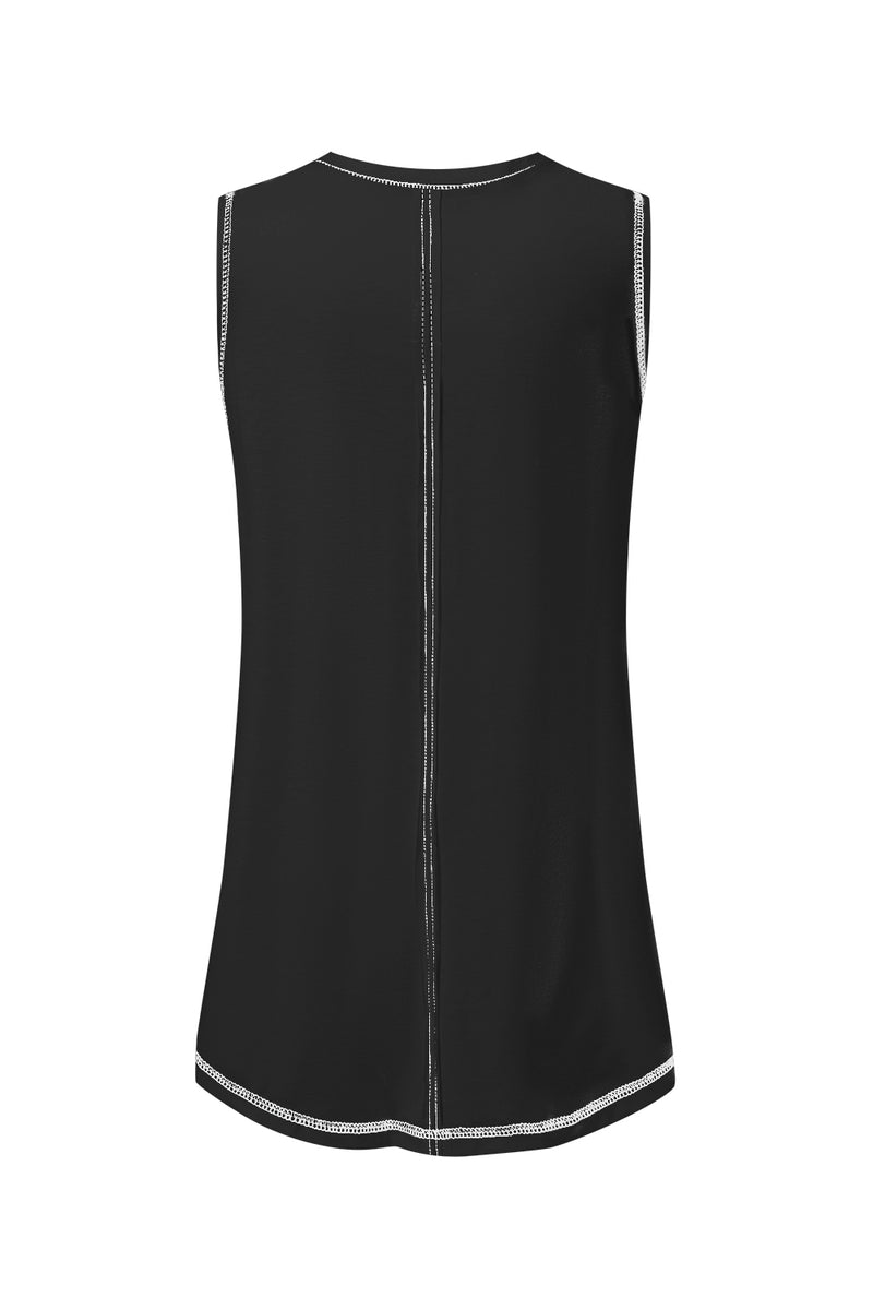 Mist Green Stitching Seam Henley Tank Top