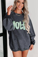 Gray Twisted Ribbed Floral GOLF Letter Bow Sweatshirt