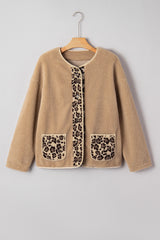 Casual Leopard Print Accent Plush Jacket with Pockets