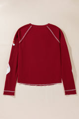Red Sequin Santa Claus Graphic Patch Application Sweatshirt