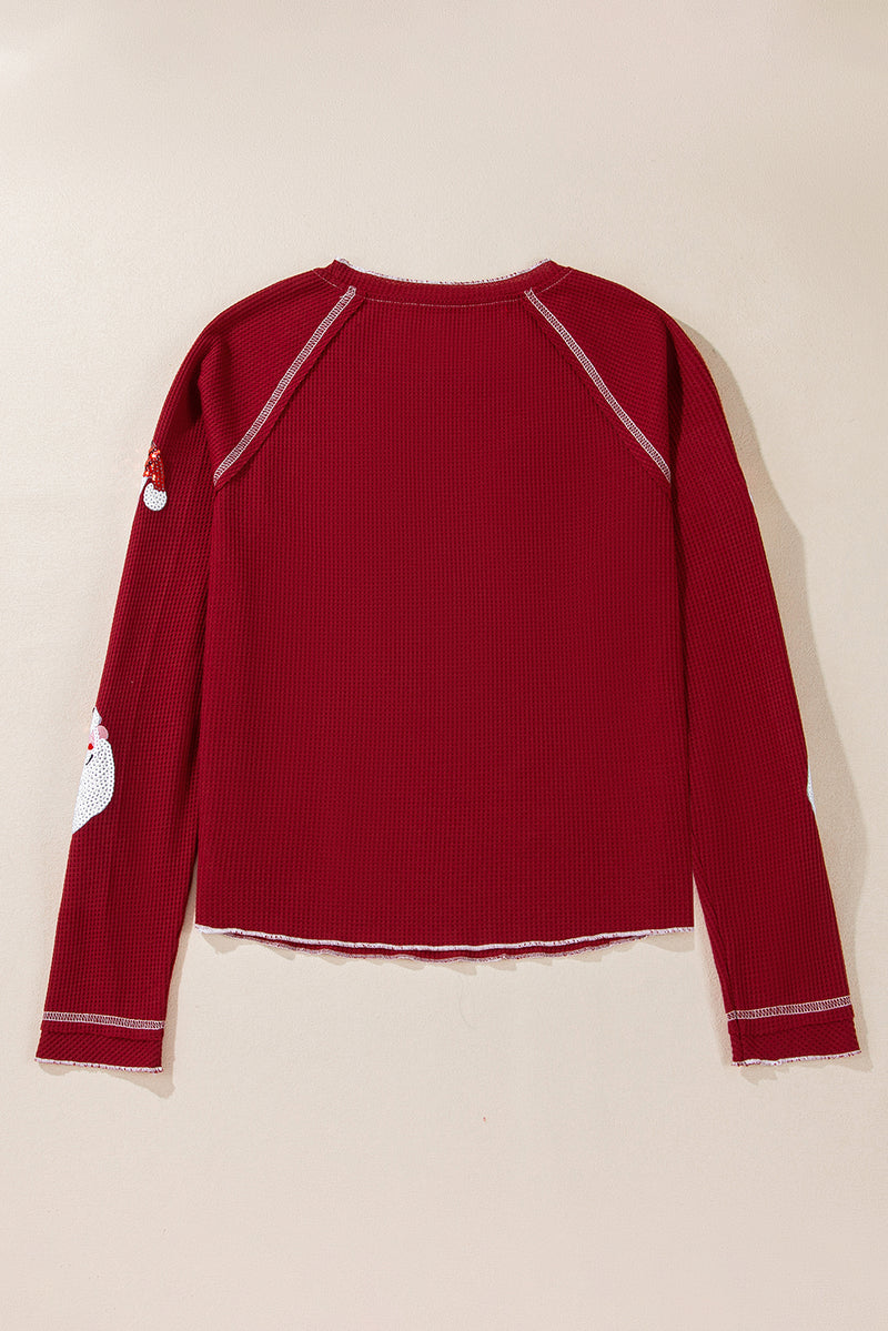 Red Sequin Santa Claus Graphic Patch Application Sweatshirt