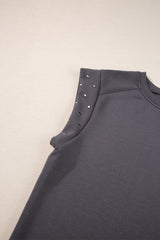 Black Casual Rivet Round Neck T Shirt