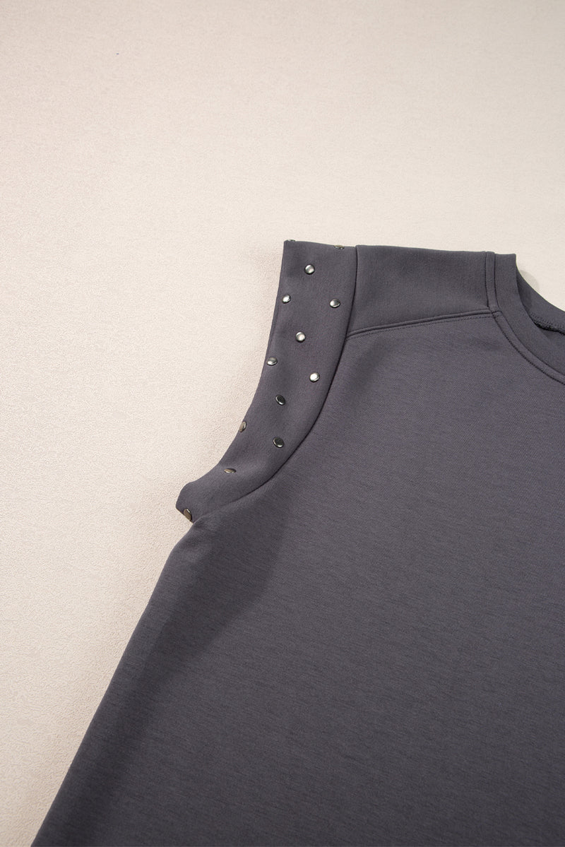 Black Casual Rivet Round Neck T Shirt