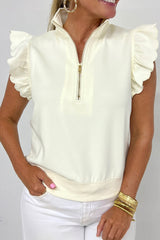 Beige Adley Scallop + Zipper Top