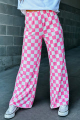 Bonbon Checkered Print High Waist Wide Leg Pants