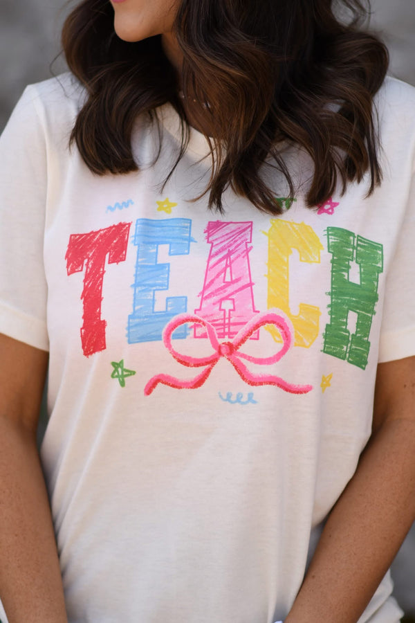 Hand drawn Teach cream tee