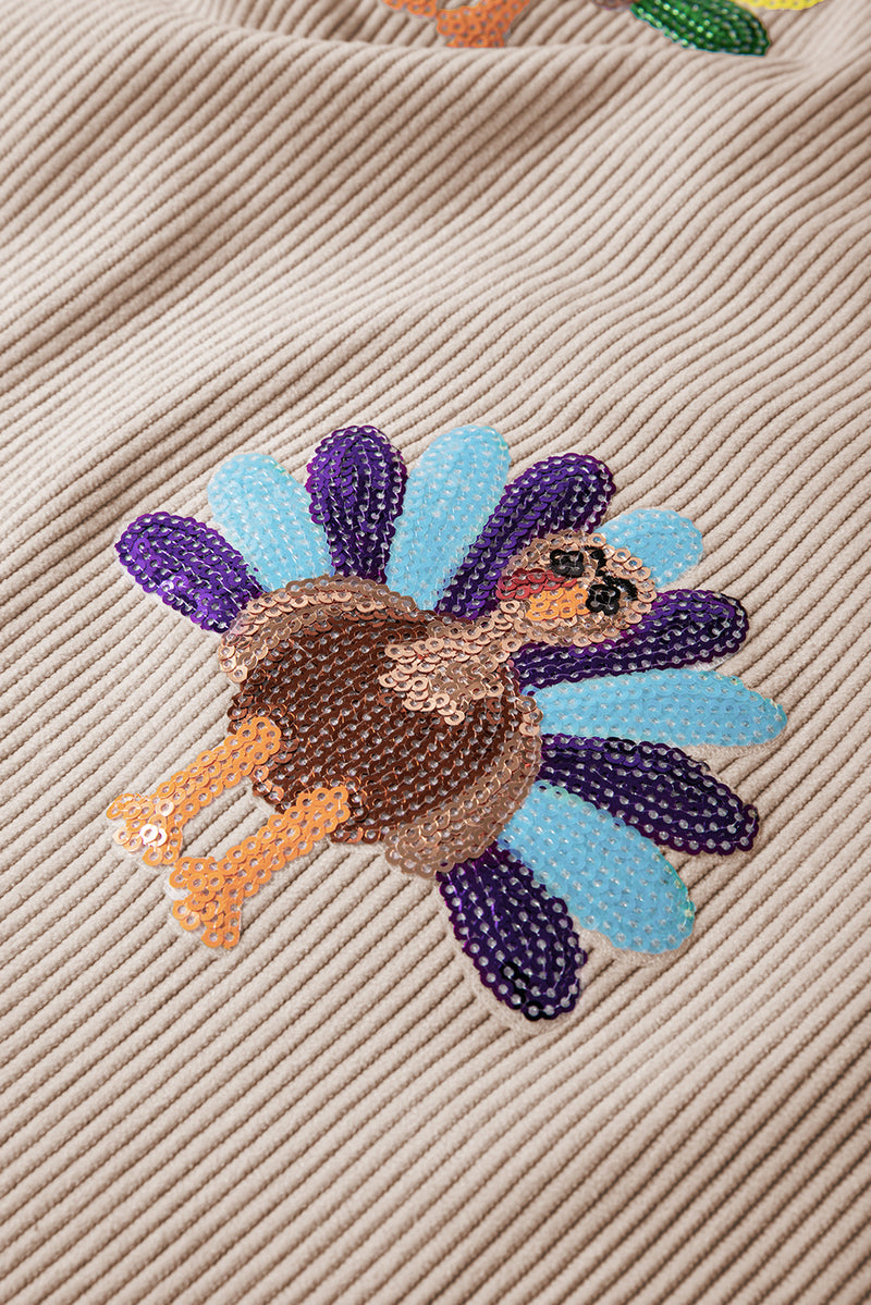 Smoke Gray Sequin Turkey Graphic Corded Baggy Sweatshirt