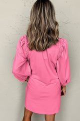 Sachet Pink Twist Braided Embellished Puff Sleeve Dress