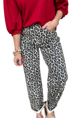 Black Leopard Print Barrel Jeans