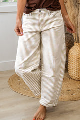 Khaki Stripe Casual Barrel Jeans