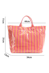 Blackish Green Glossy Striped Vinyl Large Tote Bag
