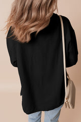 Black Sequin Father Christmas Graphic Button Down Ribbed Shacket