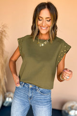 Black Casual Rivet Round Neck T Shirt