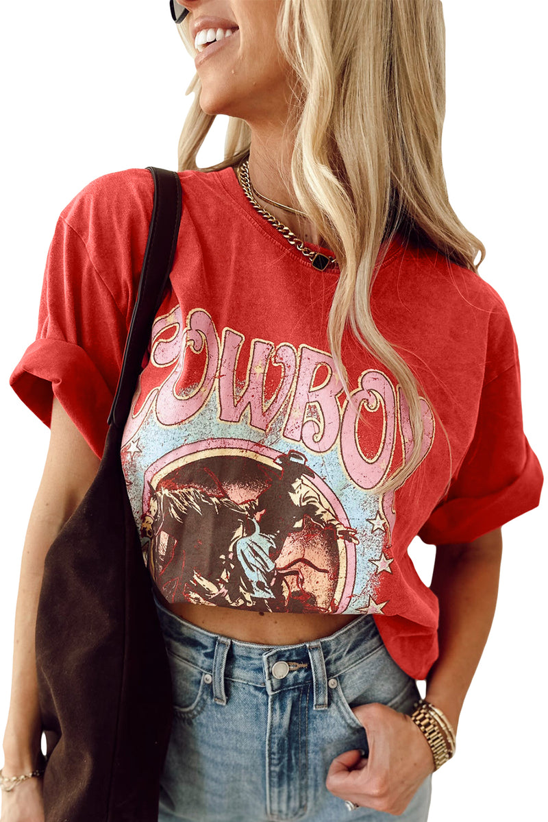 Tomato Red COWBOY Vintage Graphic Loose Tee