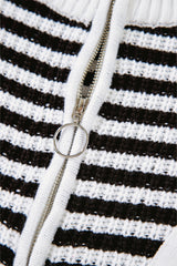 Sky Blue Stripe Zip up Collar Drop Shoulder Sweater