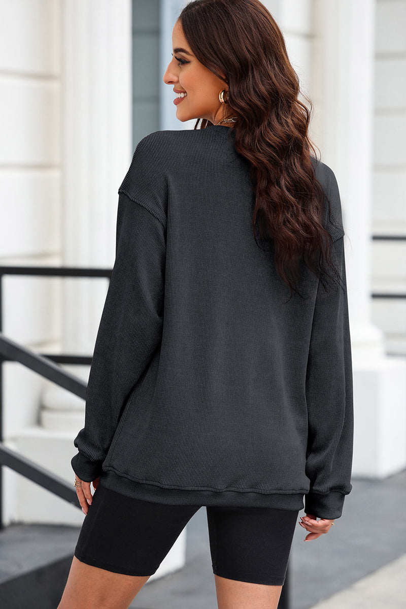 Pink Nutcracker Graphic Sequins Patch Mineral Wash Corded Sweatshirt