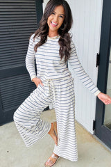 Sail Blue Striped Long Sleeve Pullover and Wide Leg Pants Set