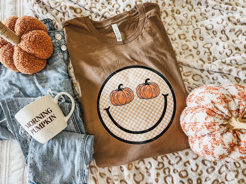 Pumpkin Checked Smiley tee