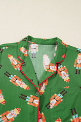 Green Christmas Candy Contrast Trim Bow Knot Silky 2pcs Pajama Set