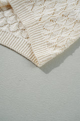 Beige Hollow Out Crochet Short Sleeve Knit Tee
