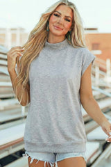Mint Green Solid Color High Neck Cap Sleeve Loose Top