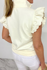 Beige Adley Scallop + Zipper Top