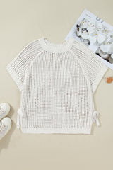 Black Plus Size Open Knit Bow Tie Short Sleeve Sweater