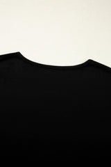 Black Plus Size Floral Mesh Patchwork Loose V Neck T Shirt