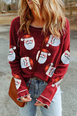 Red Sequin Santa Claus Graphic Patch Application Sweatshirt