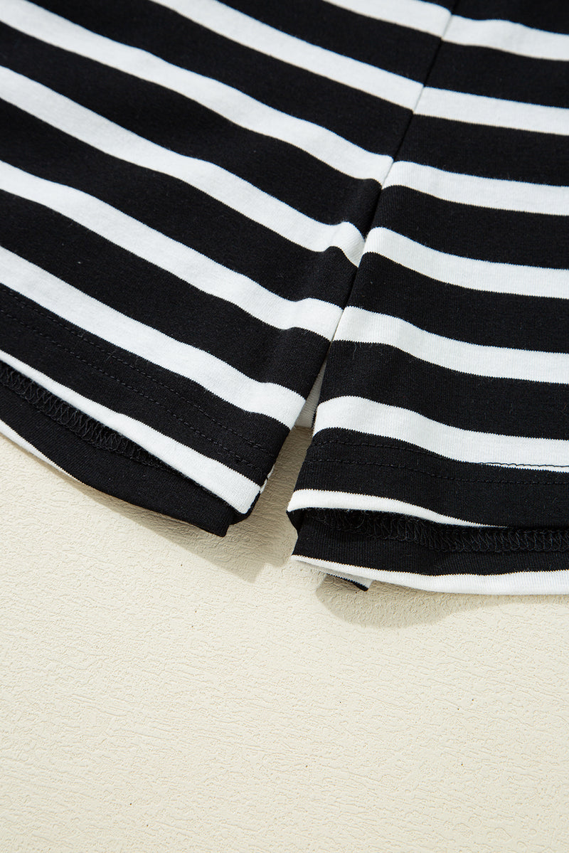 Black White Striped Short Sleeve Tee and Shorts Set