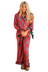 Fiery Red Christmas Plaid Satin Pajama Set