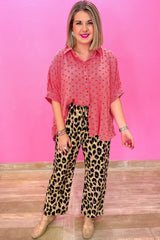 Red Heart Shape Print Half Sleeve Loose Valentine Shirt