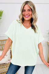 Grapefruit Orange Waffle V Neck Short Sleeve Knit Top