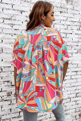 Multicolor Abstract Print Half Batwing Sleeve Loose Shirt