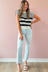 Black White Striped Sleeveless Knit Top