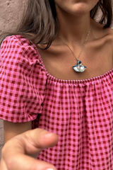 Rose Plaid Square Neck Puff Sleeve Maxi Dress