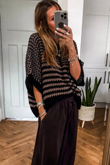 Red Stripe 3/4 Draped Sleeve Slouchy Sweater