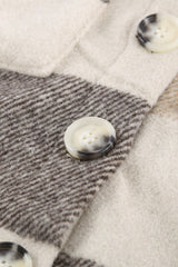 Khaki Plaid Color Block Buttoned Pocketed Shacket