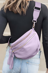 Fiery Red Wide Strap Double Zipper Crossbody Bag
