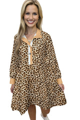 Pink Leopard Print Patchwork Collar Flowy Mini Dress